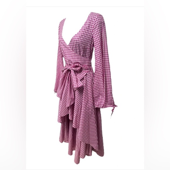 Caroline Constas Lena Gingham Wrap Dress Size XS Date Night Cocktail Party Check - Picture 3 of 5